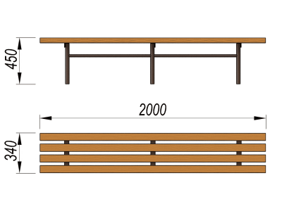 Двухметровая лавочка без спинки 2 м МАФ 1602 в Владивостоке
